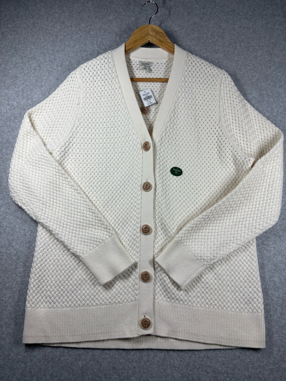 LL Bean Cardigan Women’s Size XL Cream Waffle-Knit  Button front  Sweater NWT